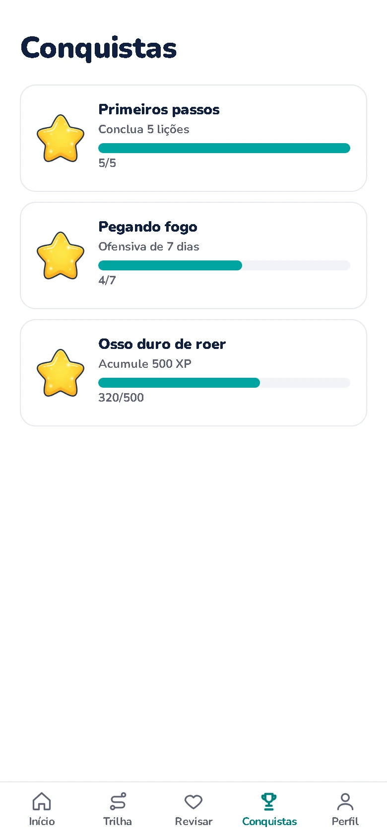 Conquistas com barras de progresso