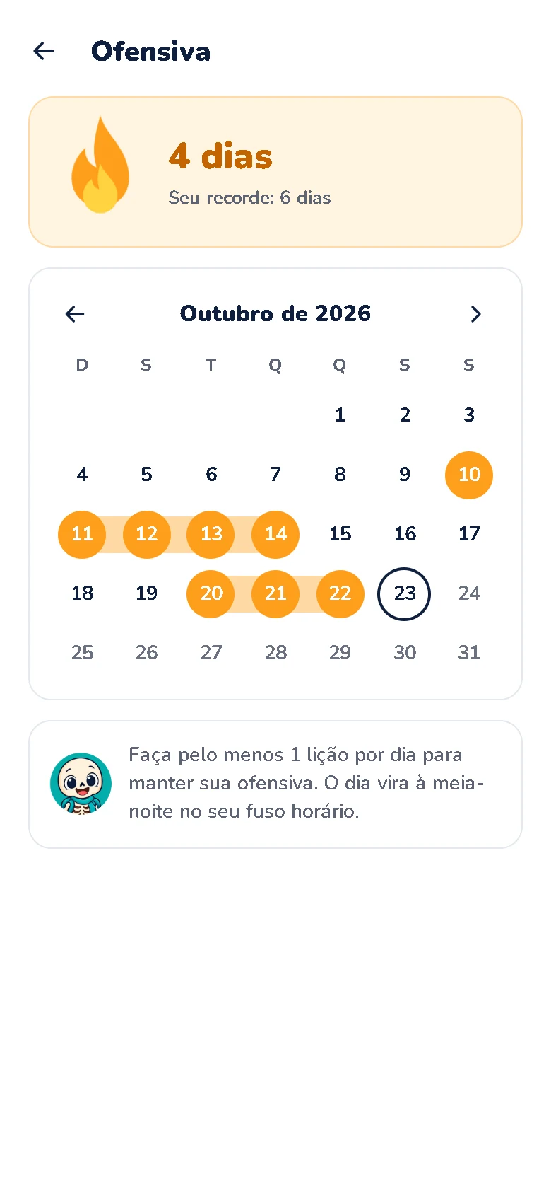 Calendário da ofensiva